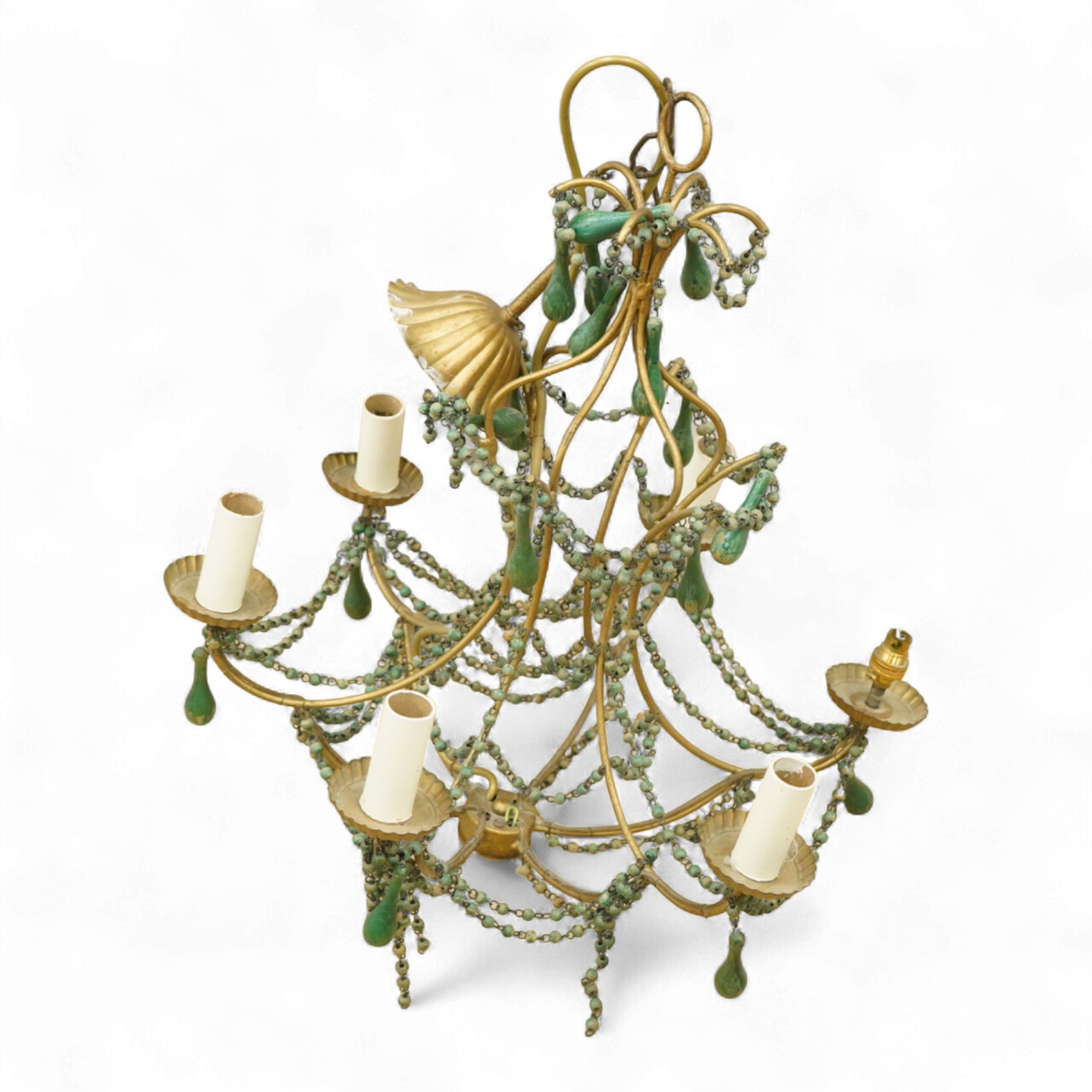 A beaded and gilt metal six branch electrolier, 86cm high